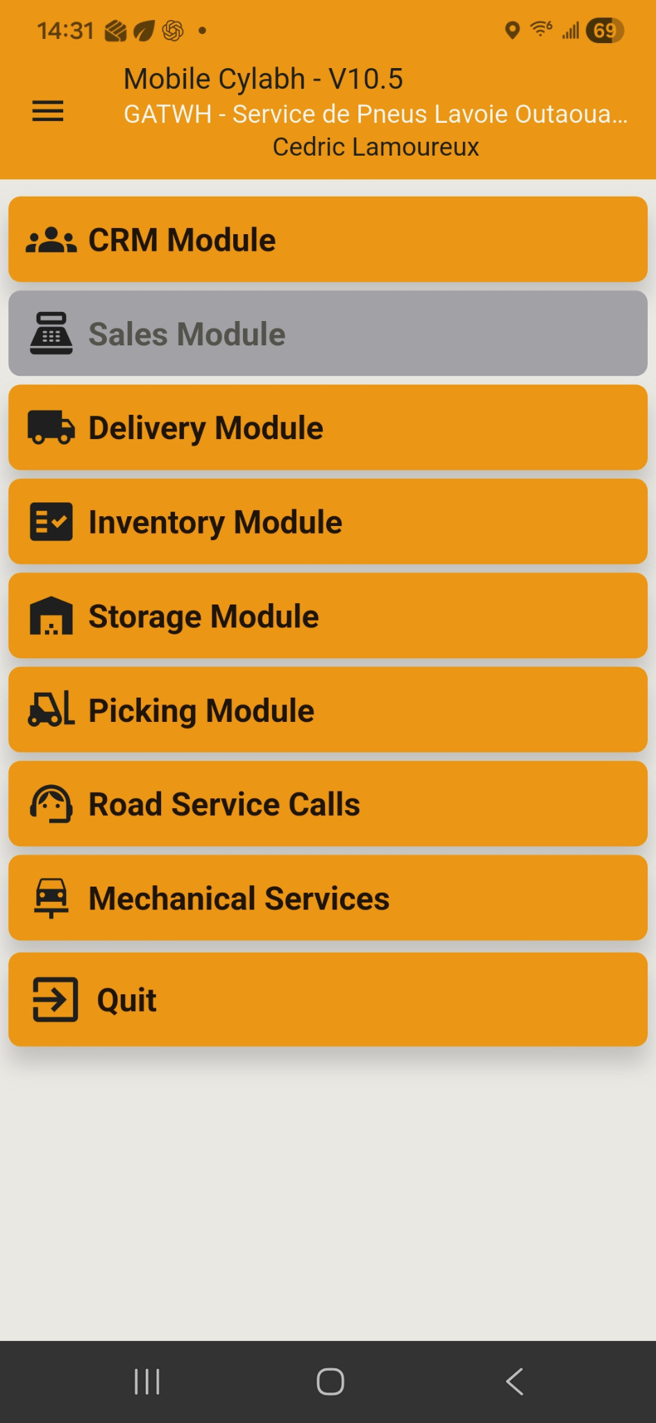 CYLABH mobile application menu